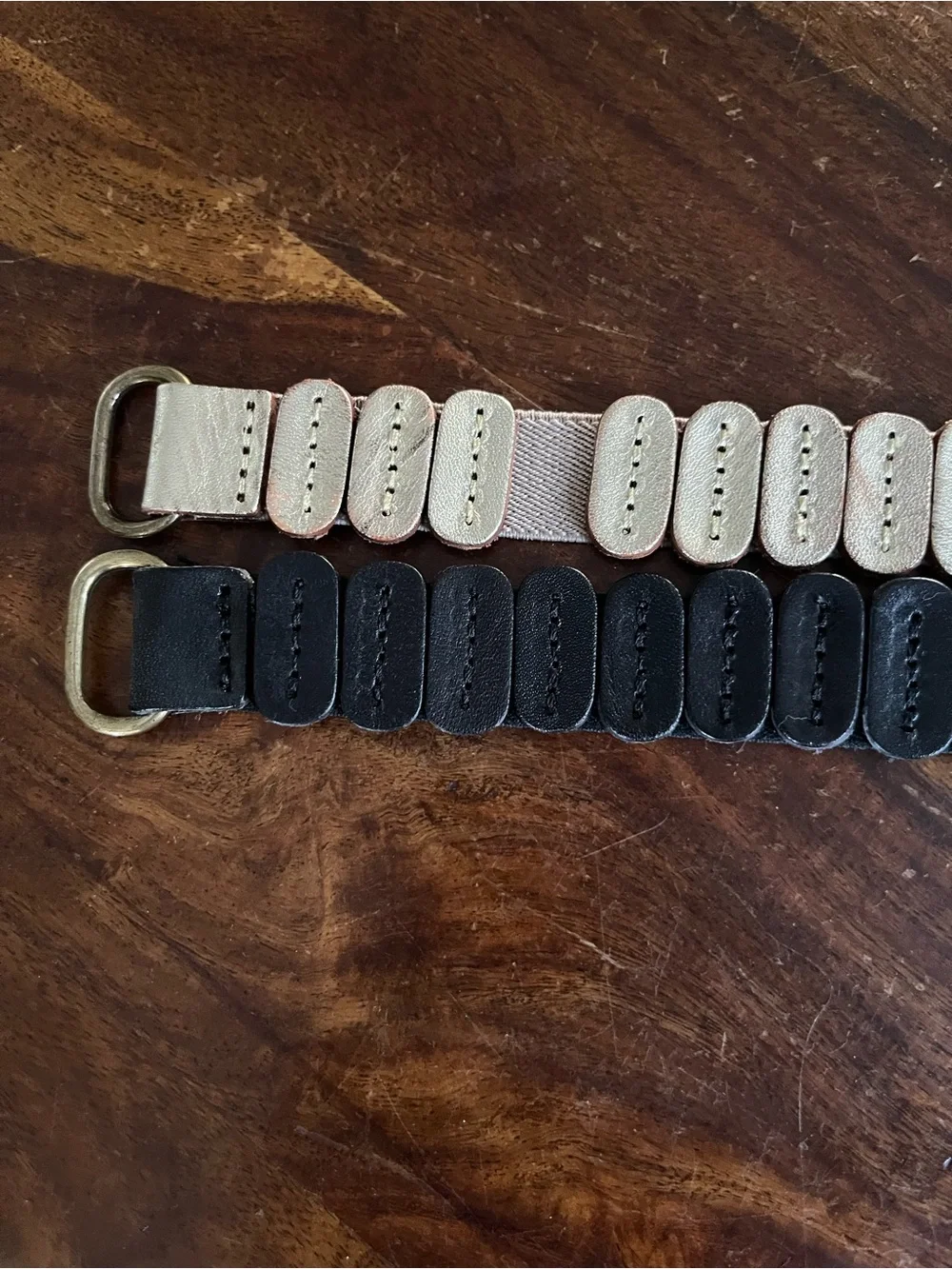 Anthropologie Tabitha Stretch Leather Belt Set | Black & Metallic Gold | 2X/3X